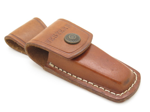 Vintage 1980s Western Brown Leather 3.75" Lockback Folding Pocket Knife Sheath