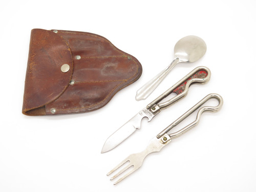 Vintage 1942 pat. Geo Schrade BSA Boy Scouts Fork Knife Spoon Utensil Mess Kit