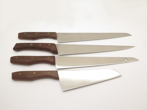 Vintage Mid Century Asashi Japan Wood Handle Kitchen Cutlery Chef Knife Set of 4