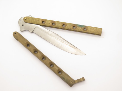 Vintage 1980s Seki Japan 6.25" Brass Handle Folding Balisong Butterfly Knife