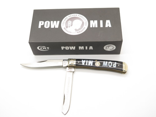 Colt Pow Mia CT716 4.12" Bone Handle Trapper Folding Pocket Knife