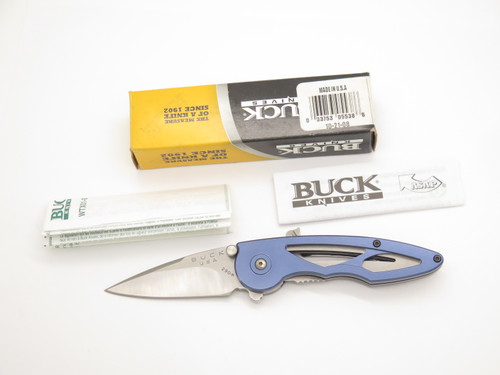 2008 Buck 290 Rush 3.75" Blue Handle Linerlock Folding Pocket Knife