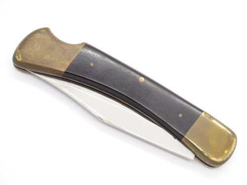 Vintage 1980s Klein 44037 Seki Japan 5" Brass Wood Lockback Folding Hunter Knife