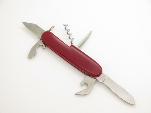 Vtg 1970s HQ Japan 3.75" Red Handle Multi Tool Folding Pocket Camp Knife