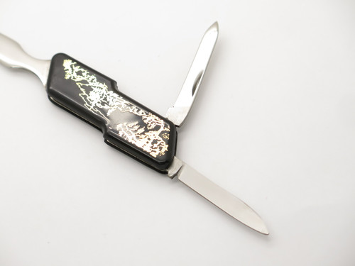 Vintage 70s P-708/C Seki Japan Black Gold 8.25" Desk Letter Opener Folding Knife