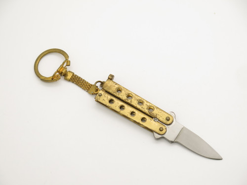 Vintage 1980s Seki Japan Mini 2.25" Brass Kechain Handle Folding Balisong Butterfly Knife