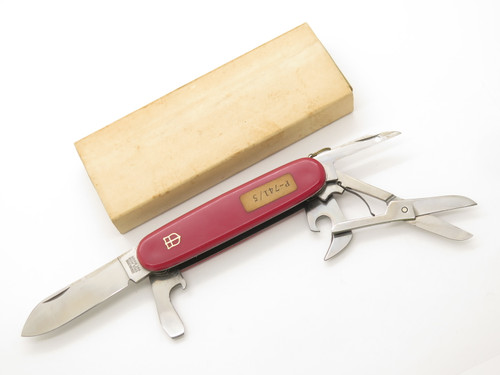 Vintage '80s Seki Japan 3.62" Red Handle Multi Tool Folding Pocket Camp Knife
