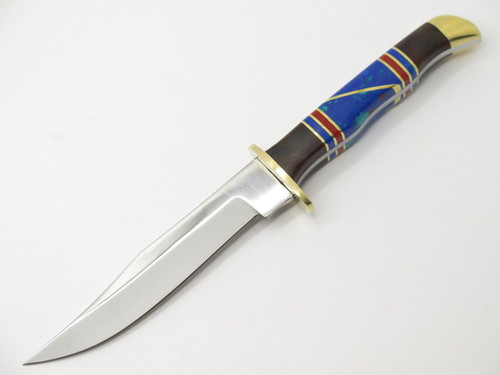 Vintage Custom Doris Yazzi Navajo Turquoise Inlay Fixed Blade Knife & Sheath