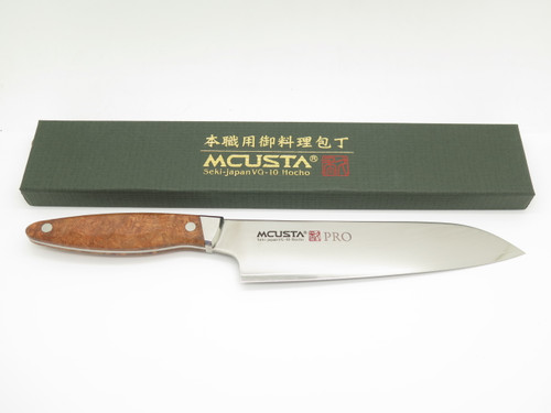 Mcusta Zanmai Pro Seki Japan 180mm Burl Japanese Damascus Kitchen Santoku Knife