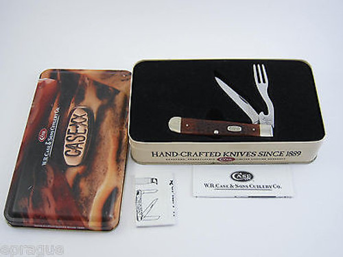 1999 Case XX 6254 Brown Bone Hobo Trapper Folding Pocket Knife With Tin