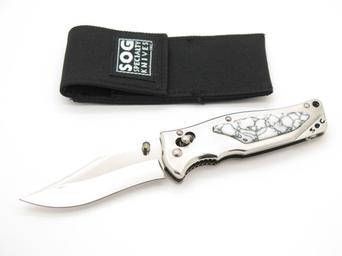 SOG Stingray 2.0 Seki Japan Customized White Marble Inlay Folding Pocket Knife
