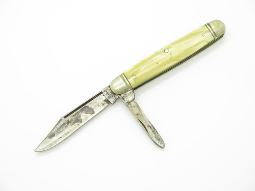 Vintage I.K. Co. Imperial Cream Handle Carbon Steel Folding 2 Blade Pocket Knife