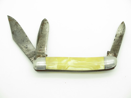 Vintage Hammer USA Cream Handle Folding Stockman Pocket Knife