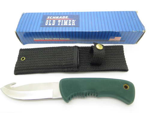 Vtg Schrade Old Timer USA 143OT Green Handle Fixed Blade Guthook Hunting Knife