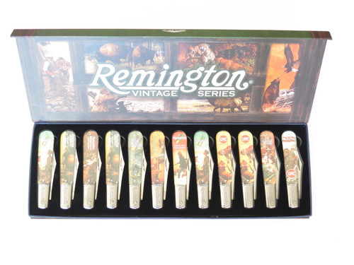 Remington Vintage Series Set Lot of 12 Folding Barlow Pocket Knife in Case