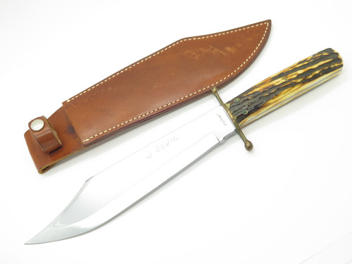 Vintage Kabar J. Bowie Stag Fixed Blade Bowie Hunting Knife And Sheath