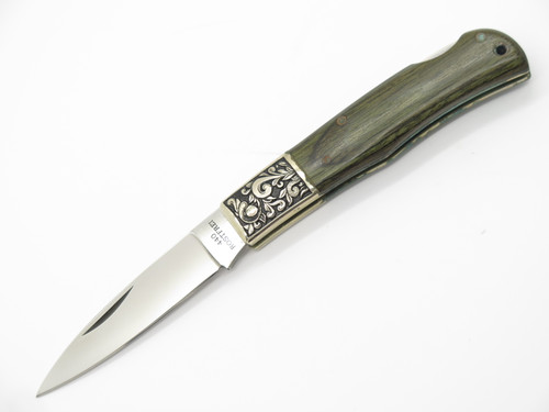 Vtg Athro Seki Japan Jess Horn Design Rostfrei Grn Folding Lockback Pocket Knife
