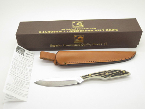 Vtg Grohmann Dh AG Russell 2 Bird & Trout Fixed Blade Hunting Knife Stag DHR-H2s