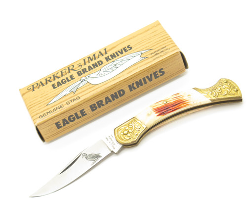 Vintage 1980s Parker Imai Seki Japan K74-B Jigged Bone Folding Lockback Knife