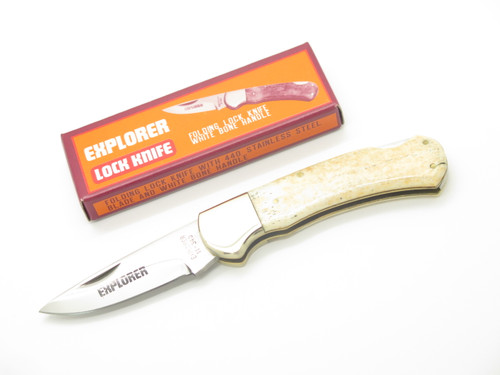 Vintage 1980s Explorer 11-340 Imai Seki Japan 3.75" Smooth Bone Lockback Knife