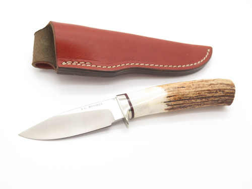 1990s A.G. Russell Custom ATS-34 Stag Fixed Drop Point 3.25" Blade Hunting Knife