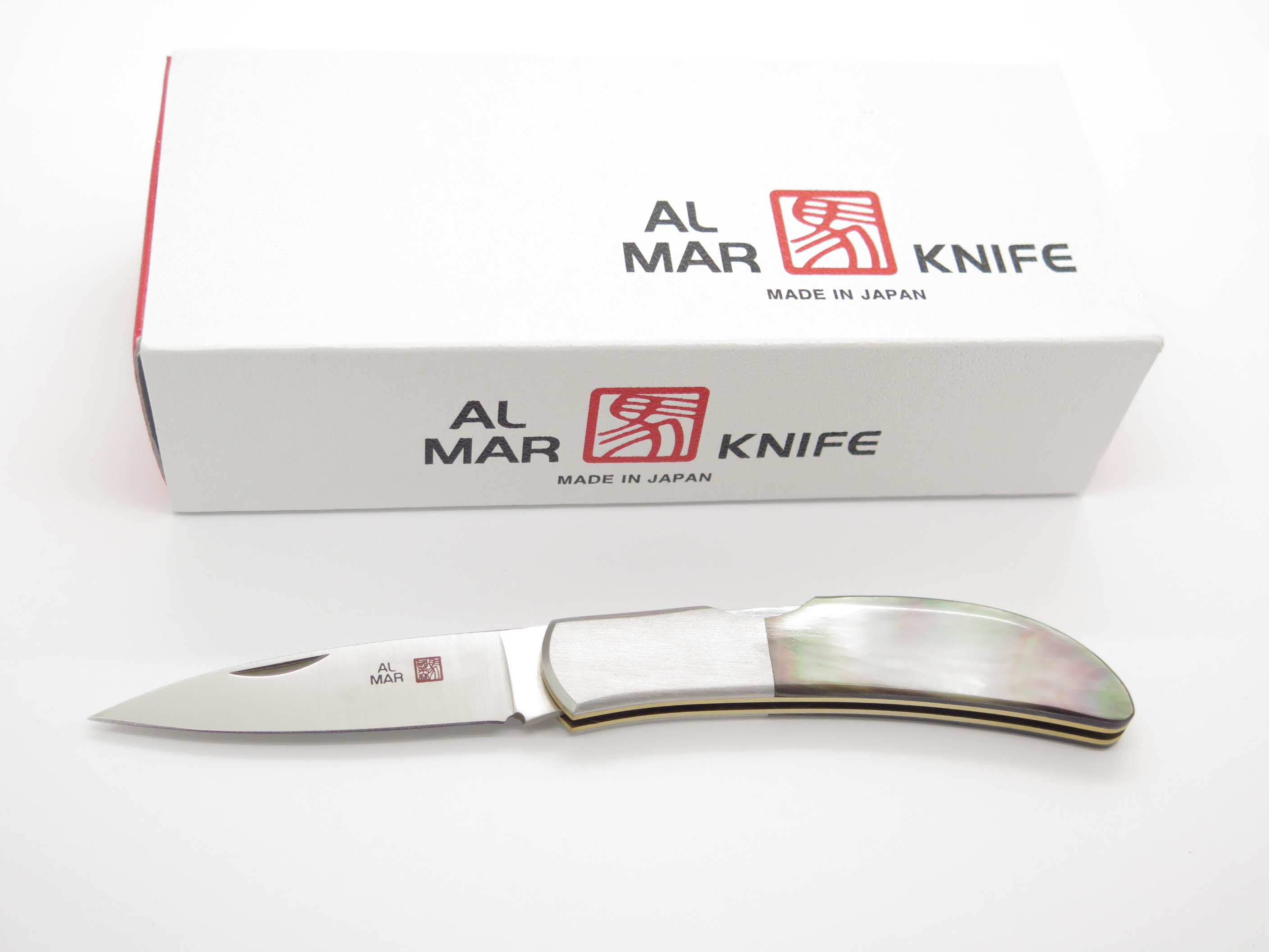 Vintage Al Mar Hawk Seki Japan Black Lip Pearl Lockback Folding