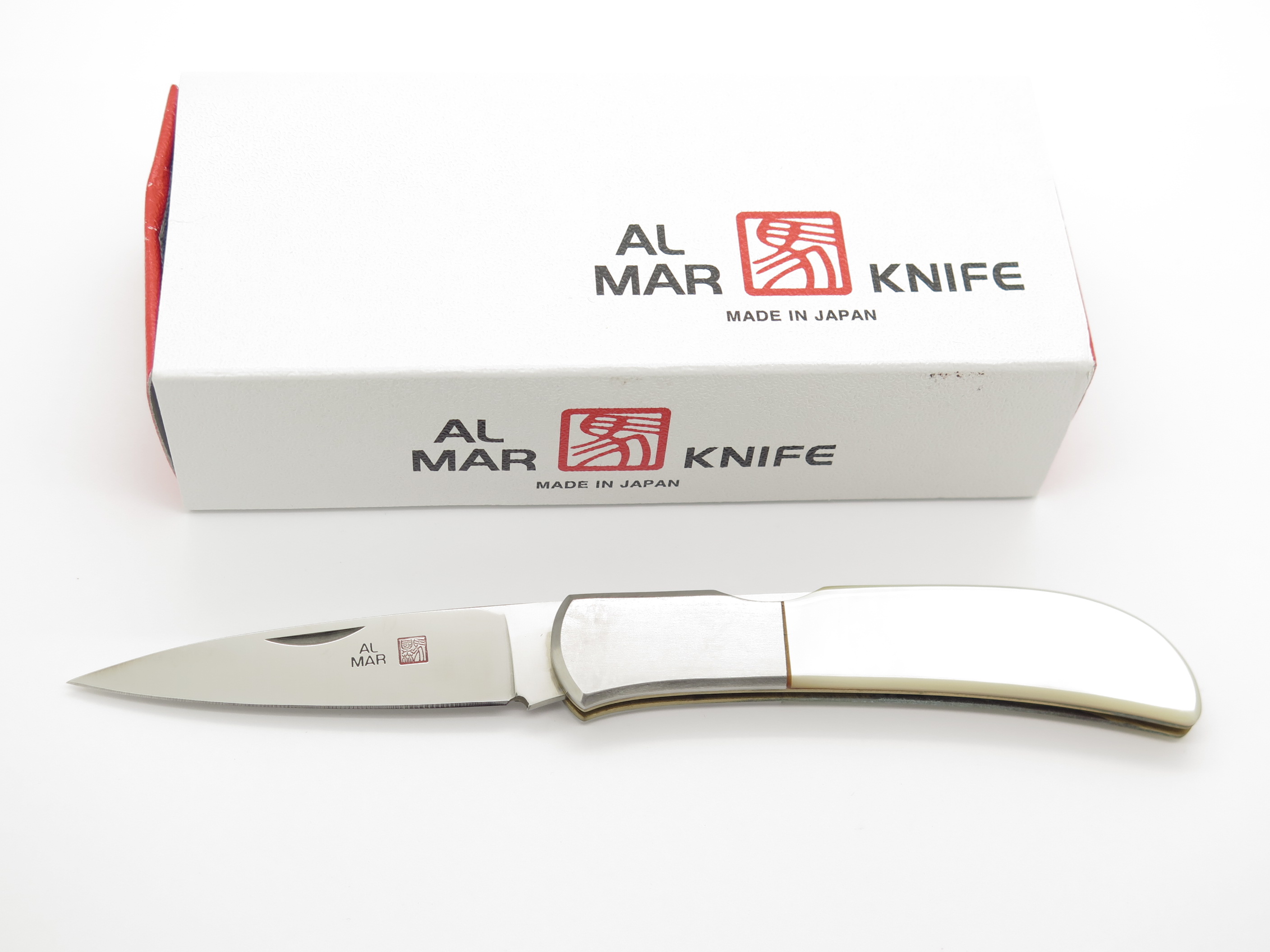 Vintage Al Mar Falcon Seki Japan MOP Pearl Lockback Folding Pocket