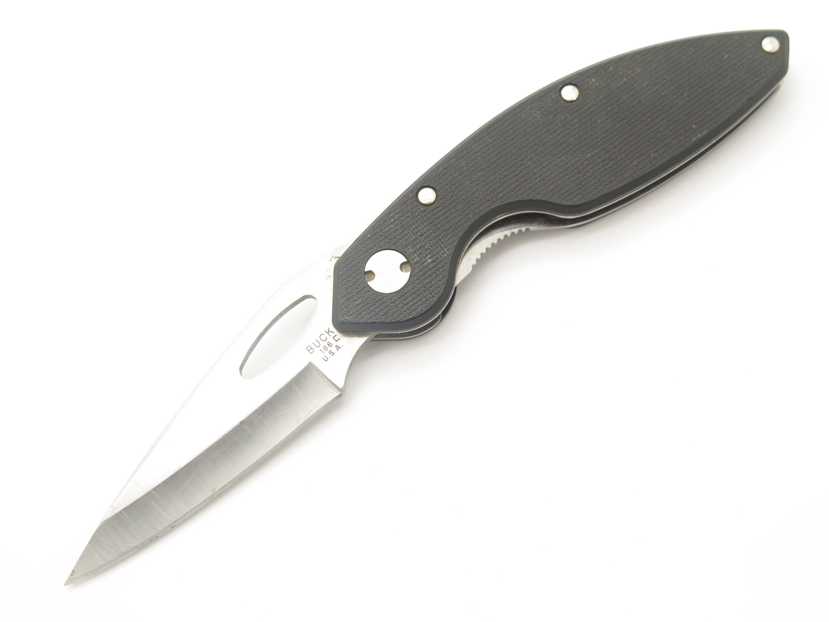1999 Buck 186 Odyssey Black Handle Folding Linerlock Pocket Knife