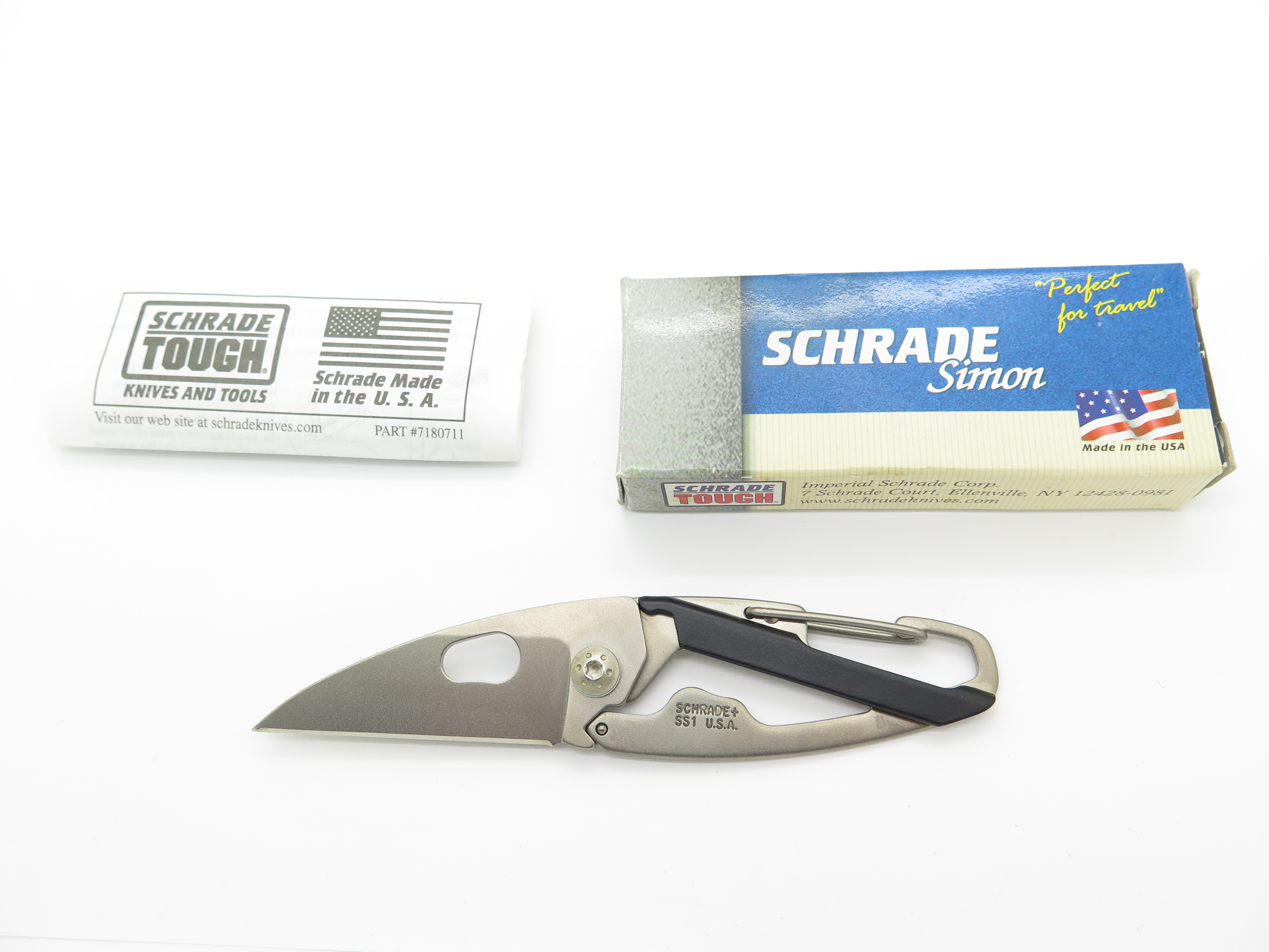 Schrade USA Simon SS1 Linerlock Small Lightweight Carabiner Pocket 