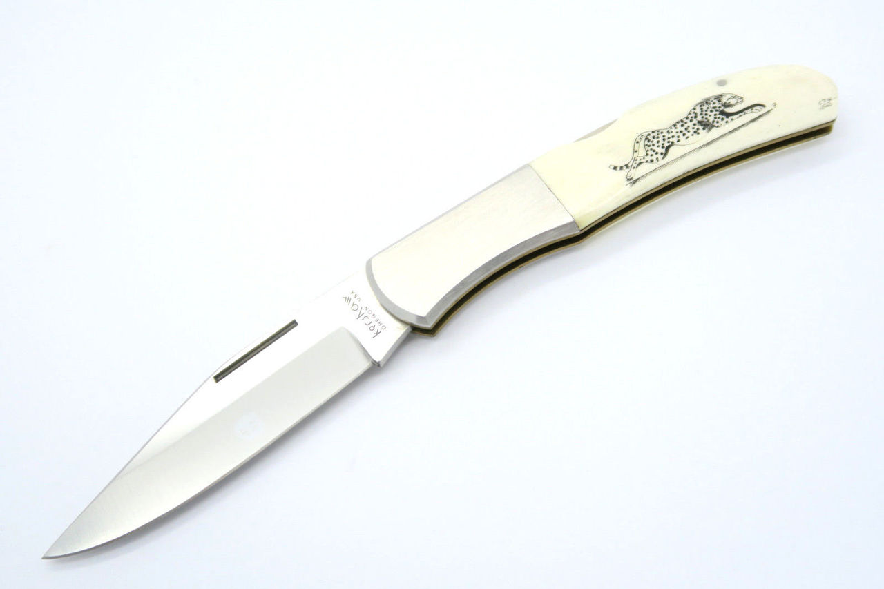 Vtg Kershaw Kai 4200 Seki Japan Cheetah Scrimshaw Folding Pocket