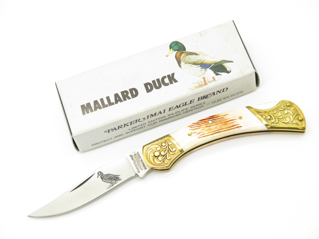 Vtg Parker Imai KF-74 Seki Japan Wildlife Duck Bone Stag Folding
