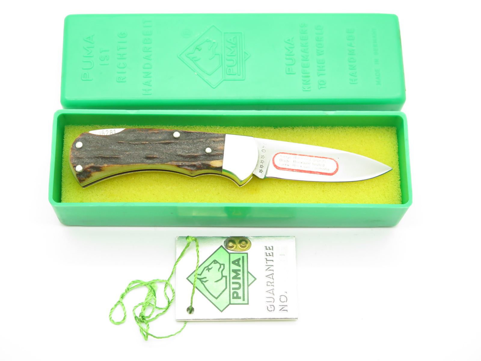 Vtg 1982 Puma 740 4 Star Solingen Germany Stag Folding Lockback