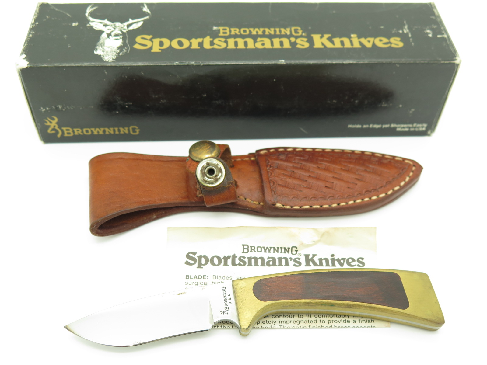 Vtg c. 1980 Browning USA Sportsman 3018217 Tracker Fixed Blade