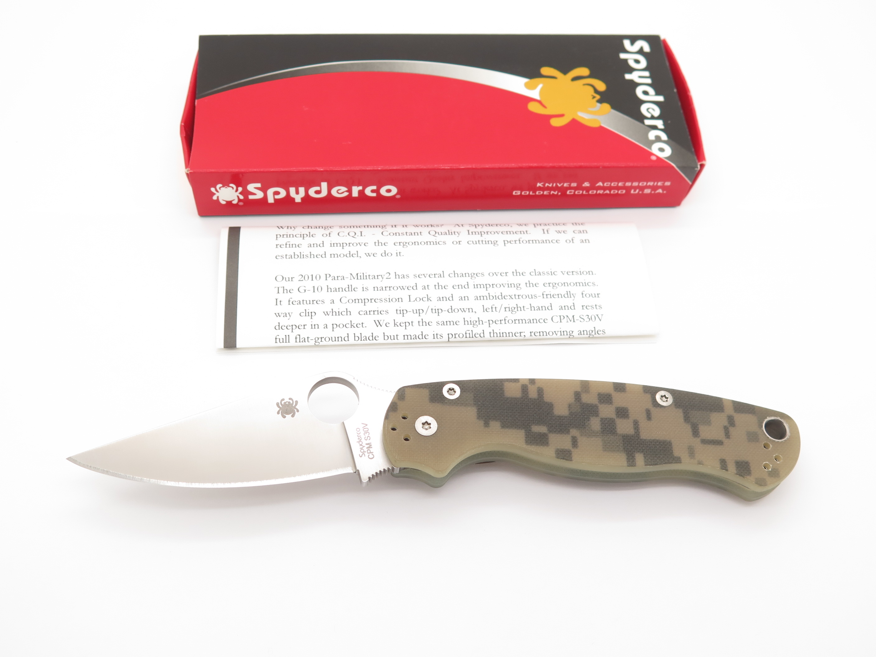 Spyderco USA SPC81GPDC2 Paramilitary 2 DigiCamo G10 S30V Folding 