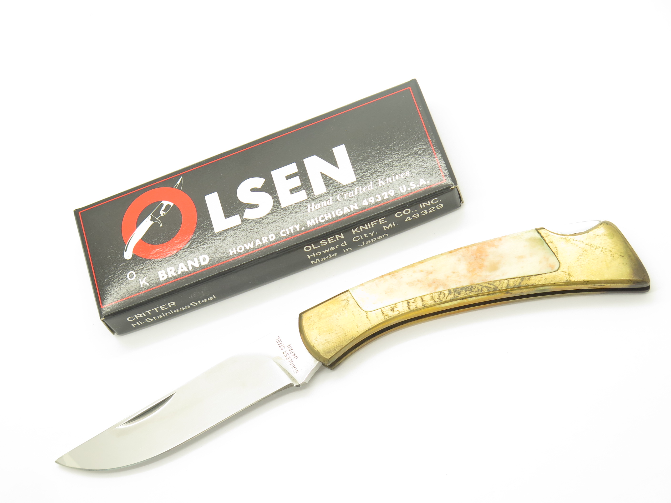 Vintage Olsen OK 152 Seki Japan Seizo Imai Lockback Brass & Bone