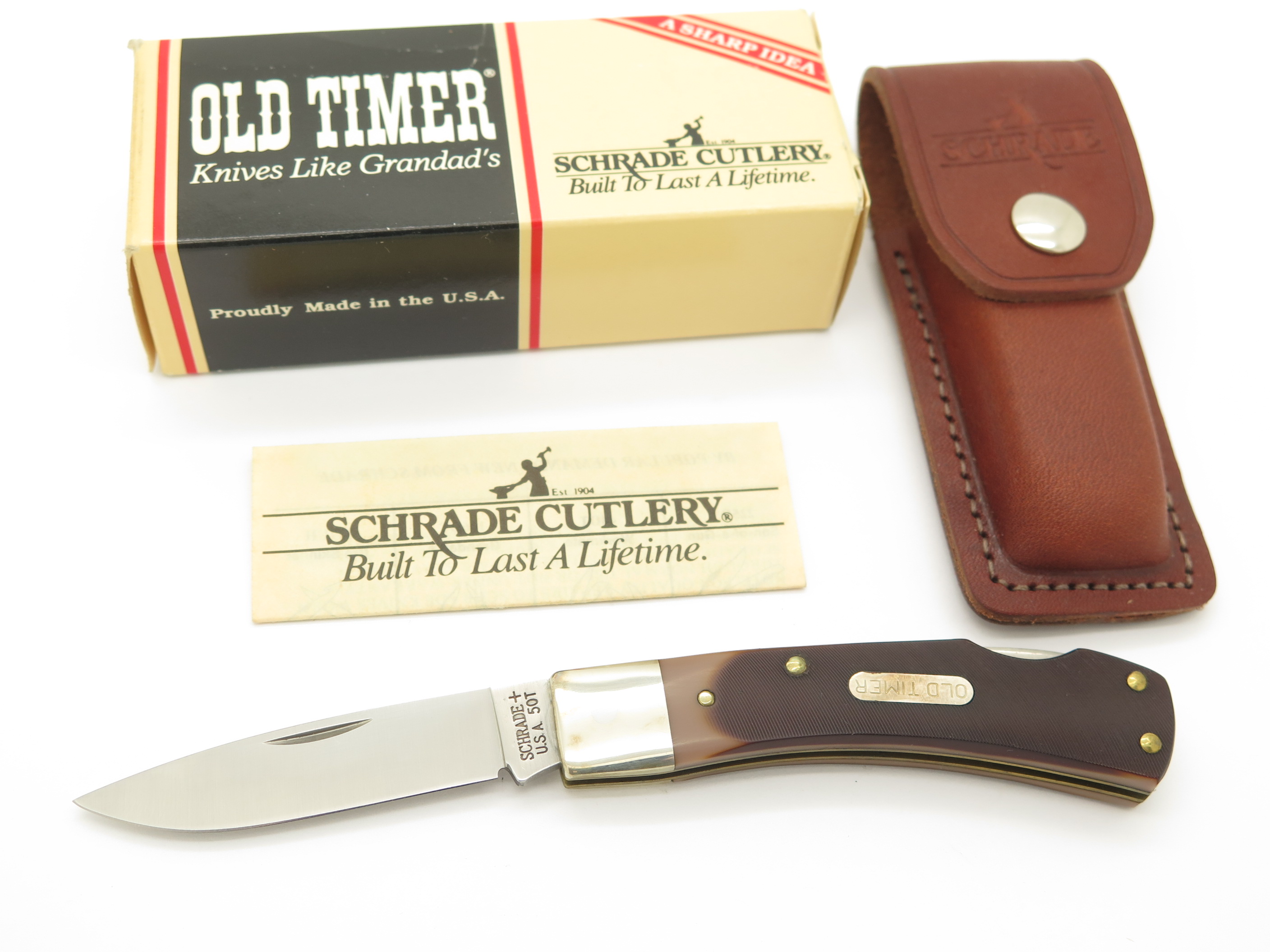 Vtg 1980s Schrade USA 5OT Bruin Old Timer Delrin Folding Lockback