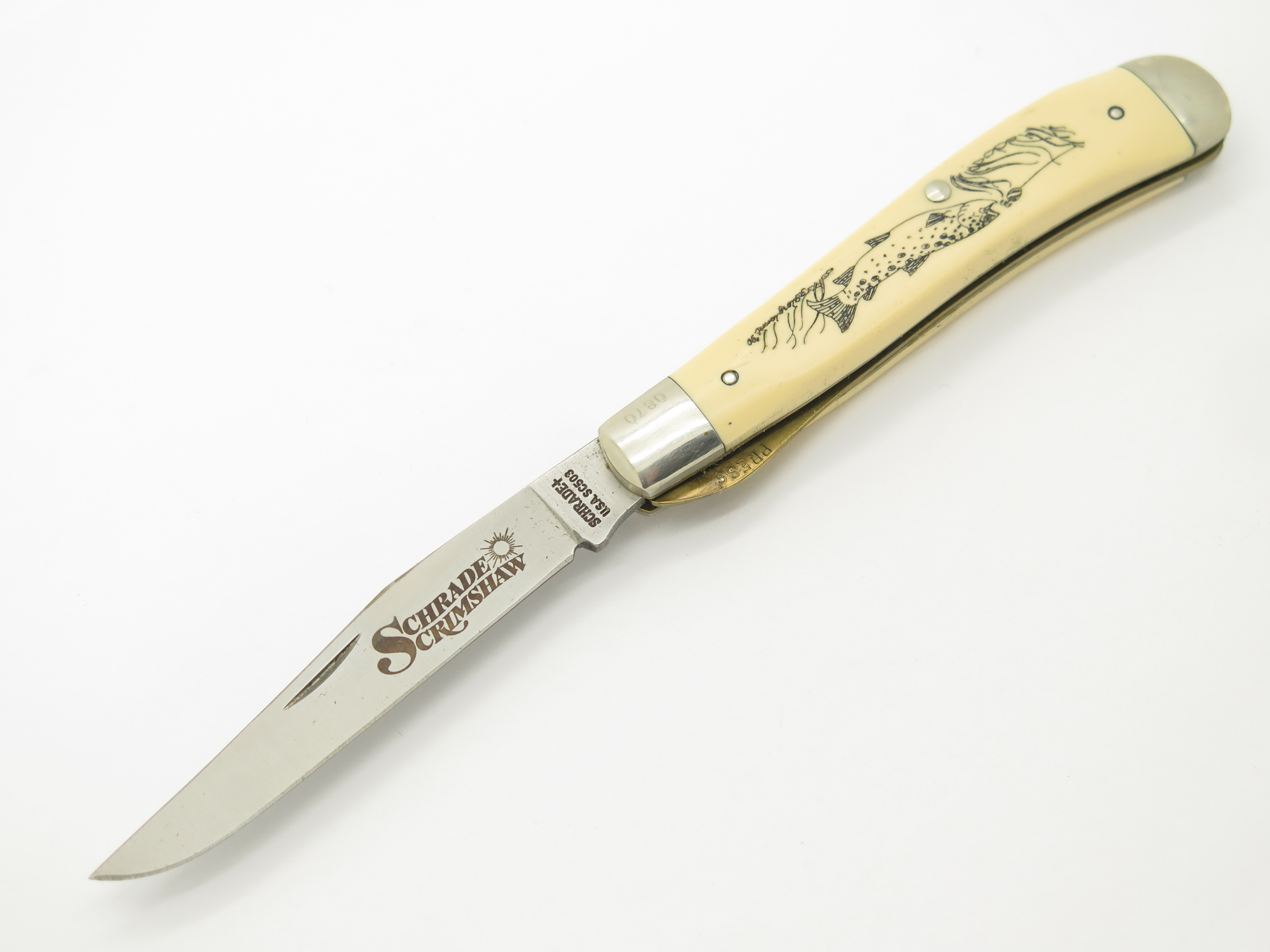 Vtg 1990 Limited Schrade USA SC503 Scrimshaw Folding Linerlock