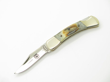 Vtg Wallace Cut Co Imai Seki Japan Piranha Stag Folding Lockback