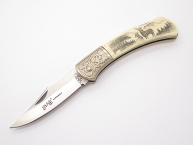 Vtg Herbertz G Sakai Seki Japan Deer Scrimshaw 3.1 Folding
