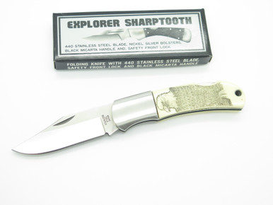 Vtg Explorer G Sakai Seki Japan Eagle Scrimshaw Folding Lockback