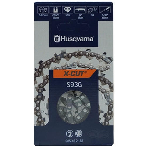 Genuine Husqvarna 16" X-CUT S93G Chainsaw Chain Loop 3/8" Mini Pitch x .050 Gauge x 52 Drive Links 585 42 21-56, 585422156, 5769365-56, 576936556