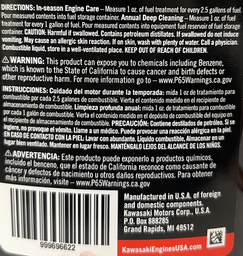 Kawasaki Engines Fuel Treatment 99969-6622 back package