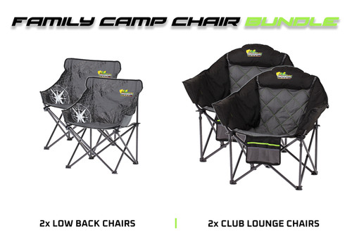 Family Camp Chair Bundle | 2x Club Lounge Chairs | 2x Low Back Chairs