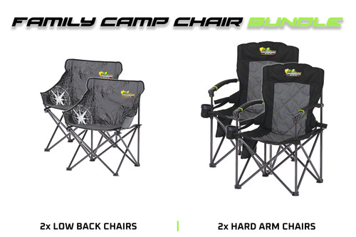 Family Camp Chair Bundle | 2x Hard Arm Chairs | 2x Low Back Chairs