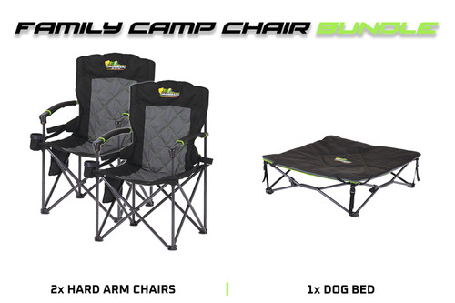 Family Camp Chair Bundle | 2x Hard Arm Chairs | 1x Dog Bed