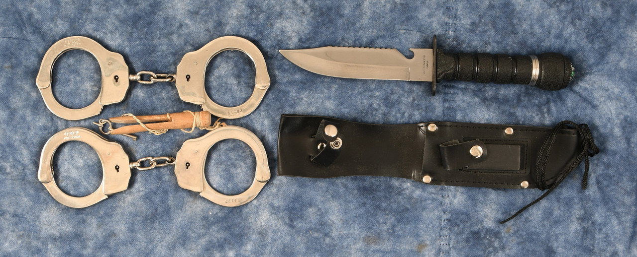 HANDCUFFS 2 PAIR  PLUS SURVIVAL KNIFE - C55692