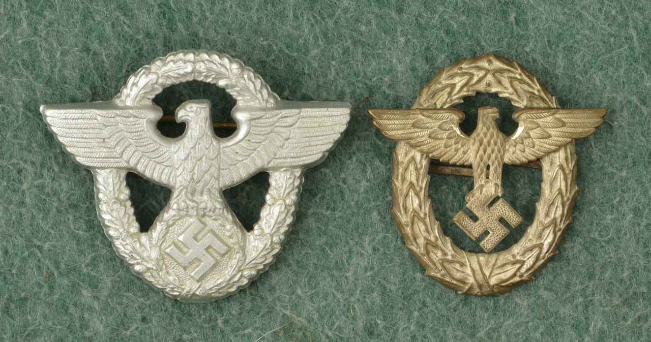GERMAN WW II ERA POLICE CAP BADGES- LOT OF 2 - C58398