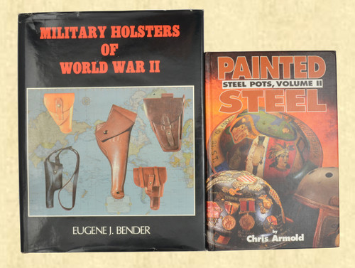 BOOKS LOT OF 2 MILITARY HOLSTERS AND PAINTED STEEL - C42915
