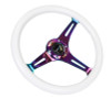 NRG 350mm 3 Neo-Chrome Spokes Classic White w/ Glowing Green Grip Steering Wheel