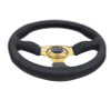NRG Reinforced Steering Wheel 350mm Leather Race Comfort Grip w/4mm Gold Spokes